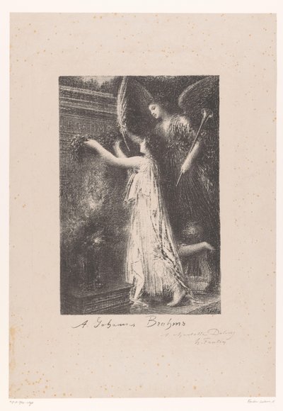 Angel and Personification of Fame Bringing Wreath to the Tomb of Johannes Brahms by Ignace Henri Jean Fantin Latour