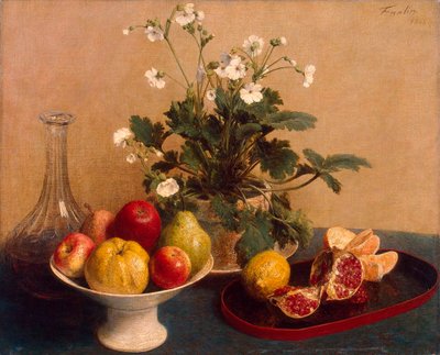 Flowers, Dish with Fruit and Carafe by Ignace Henri Jean Fantin Latour