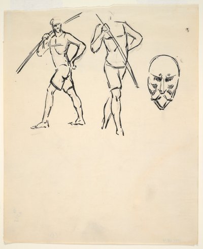 Sheet of sketches [Two figures and stylized head] by Henri Gaudier Brzeska