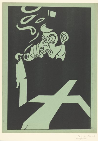 Bazouge Lighting Pipe by Candle Next to Coffin by Henri Gustave Jossot
