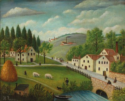 Pastoral Landscape with Stream, Fisherman and Strollers by Henri J.F. Rousseau