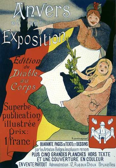 Reproduction of a poster advertising the illustrated publication from the Antwerp Exposition by Henri Jacques Edouard Evenepoel