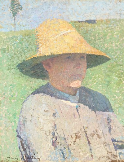 Portrait of a Young Boy Wearing a Straw Hat 1890 by Henri Jean Guillaume Martin