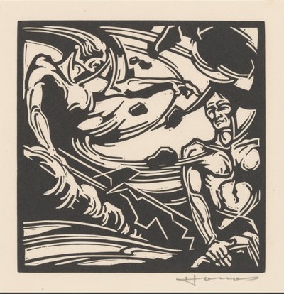 Two Naked Men by a Swirling Mass of Air by Henri Jonas (signed by artist)