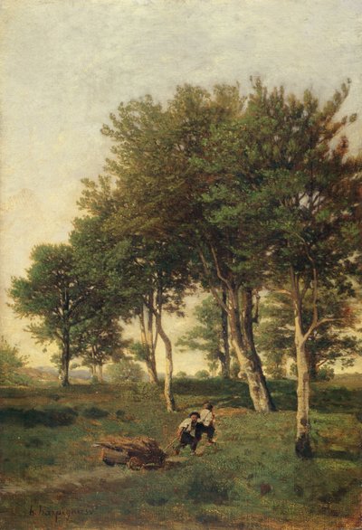 Landscape with Two Boys Carrying Firewood, 1894 by Henri Joseph Harpignies