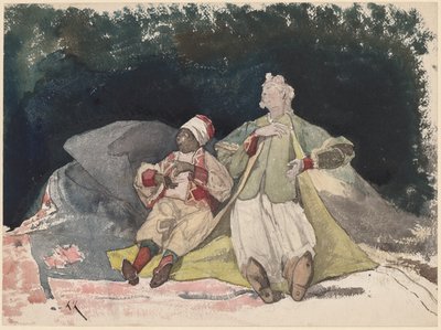Two Dolls or Puppets Sitting on Cushions by Henri Joseph Harpignies
