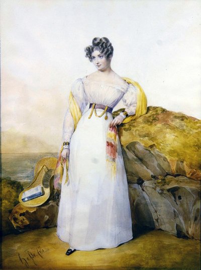 Portrait of a lady in a landscape by Henri Joseph Hesse