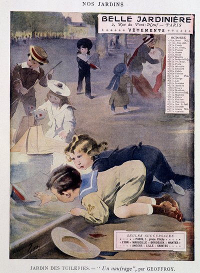 Children playing boats at the Tuileries Garden by Jean Geoffroy, calendar 