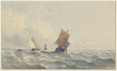 View of the Open Sea with Three Sailing Ships by Henri Le Hon