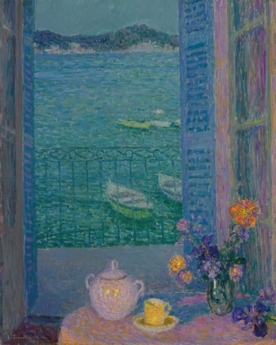 Bunch of flowers at the window, Villefranche-sur-Mer by Henri Le Sidaner