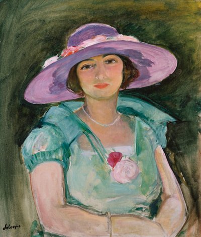 Portrait of Marthe Lebasque in a Purple Hat by Henri Lebasque