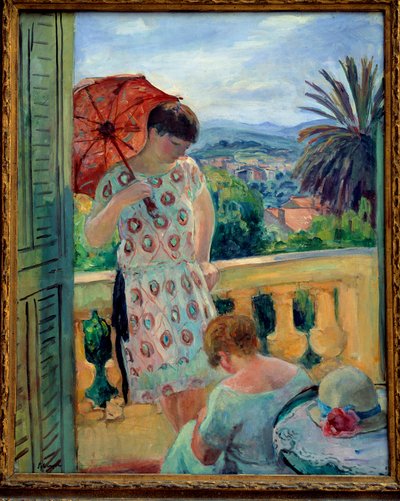 Two women on a balcony or on the balcony, in view of the Esterel. Painting by Henri Lebasque 1925-1926. Lyon, musee des Beaux Arts by Henri Lebasque
