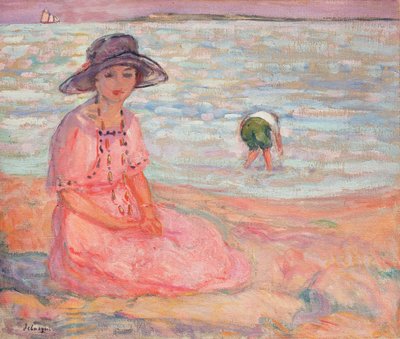 Woman in the Pink Dress by the Sea by Henri Lebasque
