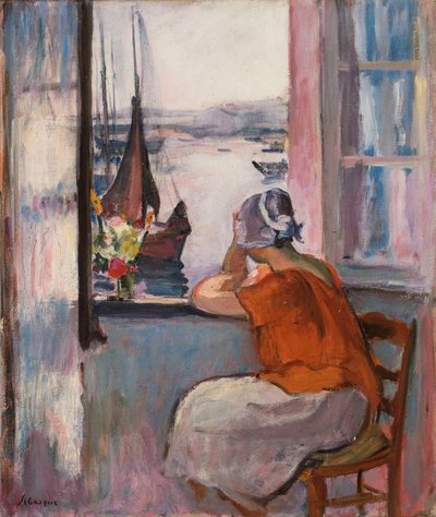 Young Girl at the Window Opposite the Island of Yeu by Henri Lebasque
