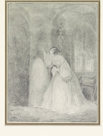 Interior with Young Woman Leaning Against a Column by Henri Leys (baron)