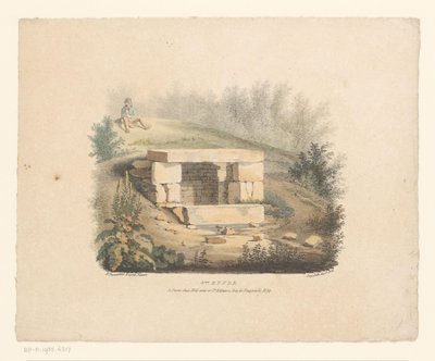 Landscape with Pile of Stones and Seated Man by Henri Marie Parmentier