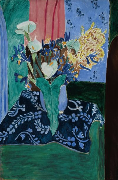 Arums, Iris and Mimosas (Flowers in a Blue Vase on a Blue Tablecloth) by Henri Matisse