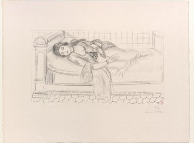 Oriental on a Resting Bed, Red Tiled Floor by Henri Matisse