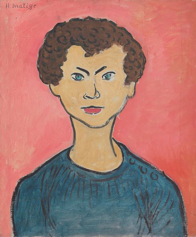 Portrait with Curly Hair, Marine Blue Sweater by Henri Matisse