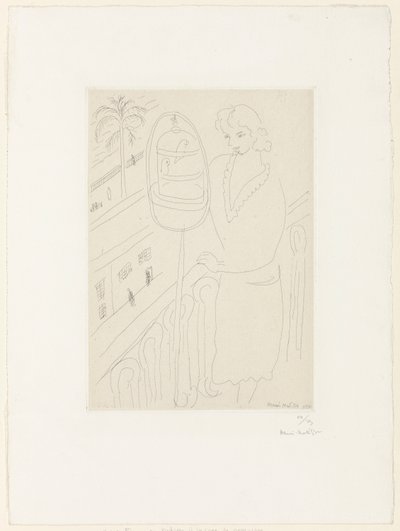 Young Woman on a Balcony Looking at Parakeets by Henri Matisse
