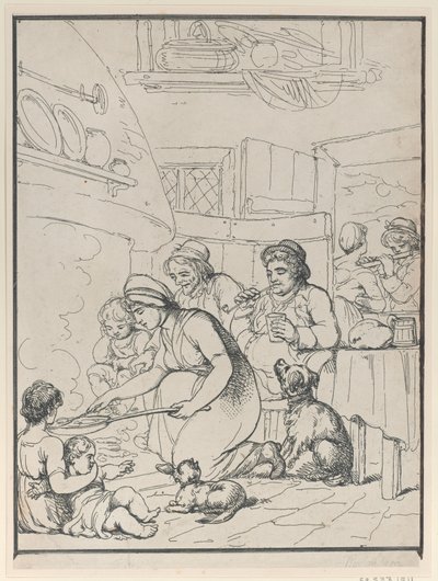 Cottagers, with Fireside by Henri Merke