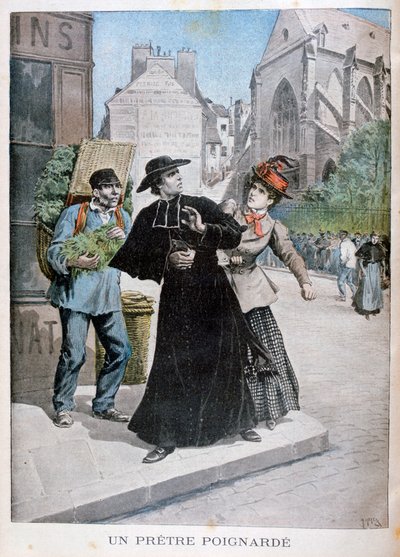 A Catholic Priest is Stabbed by a Woman on the Street, France, 1897 by Henri Meyer