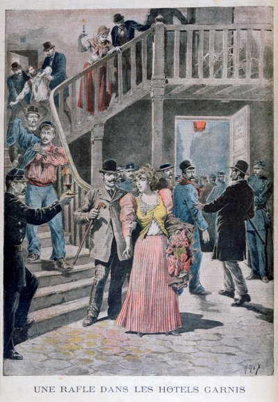 Arrest of prostitutes in a Parisian hotel by Henri Meyer