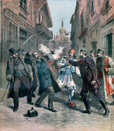 Assassination of M. Beltchef in the presence of Mr. Stambouloff, Bulgaria by Henri Meyer