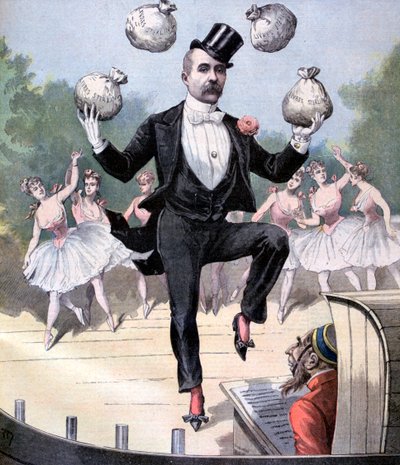 Georges Clemenceau juggling bags of English money, 1893 by Henri Meyer