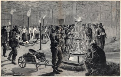 Night Asylum of the Palace of Liberal Arts at Champs de Mars in 1891 (Drawing by Henri Meyer, Engraving by Navellier in 