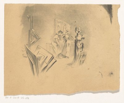 Three Women Viewing Prints in a Studio by Henri Patrice Dillon (possibly)