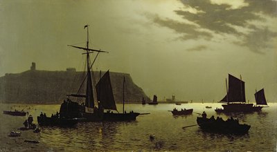 Scarborough Castle Hill and Harbour by Moonlight by Henri Philippe Neumans