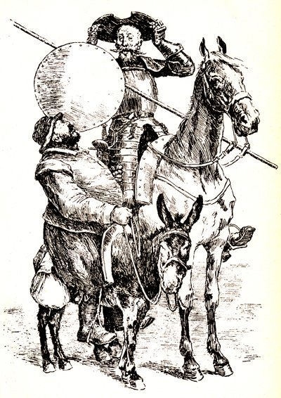 Don Quixote on His Horse, Next to Sancho on His Donkey by Henri Pille