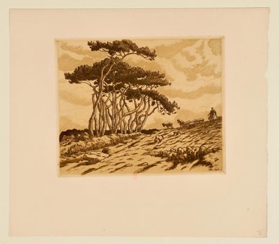 Pines, Shepherdess and Flock by Henri Rivière