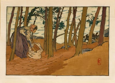 Woman Collecting Pine Needles (Banks of the Trieux, Loguivy) by Henri Rivière