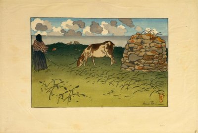A Woman and a Cow, Pointe de la Haye (Saint-Briac) by Henri Rivière