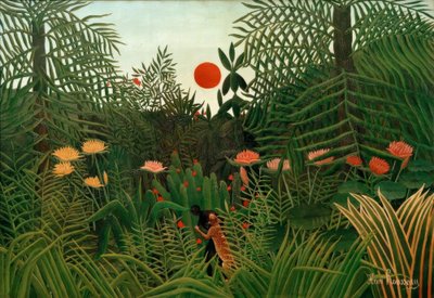Virgin Forest at Sunset. Black Attacked by a Leopard by Henri Rousseau