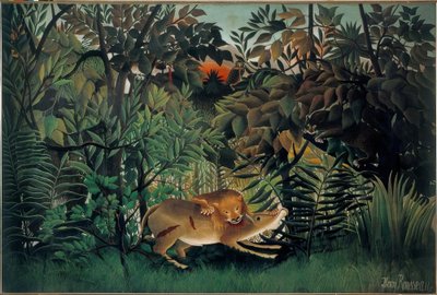 The Lion, Hungry, Attacks the Antelope by Henri Rousseau