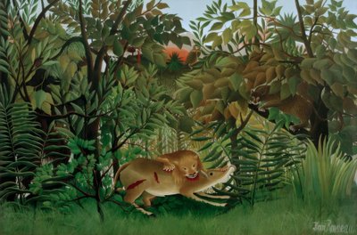 The Lion, Hungry, Attacks the Antelope by Henri Rousseau