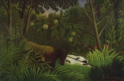 Tiger Attacking a Horse and a Sleeping Black Man by Henri Rousseau