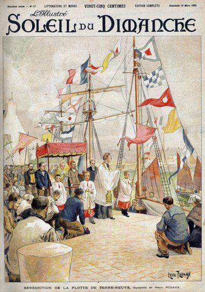 Benediction of the Newfoundland Fleet by Henri Rudaux. Engraving in Le sun-du-dimanche, March 19 by Henri Rudaux