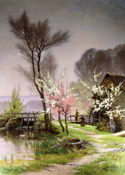 At the Watermill, Spring by Henri Saintain