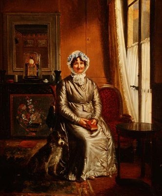 A Lady with a Dog in an Interior by Henri Serrur