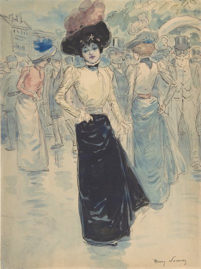 A Parisienne on a Crowded Street by Henri Somm