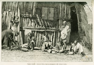 Abyssine blacksmiths. Engraving by Thiriat, after a photograph, to illustrate the story 