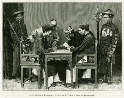 Chinese letters from the French residence in Hanoi. Engraving by Thiriat, after a photograph, to illustrate the story 