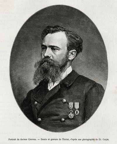 Portrait of Dr. Jules Nicolas Crevaux (1847-1882), doctor and explorer of South America (from French Guiana to Argentina), he took close interest in the study of morals and the history of the populations he met during his travels, he rediated numerous book by Henri Thiriat