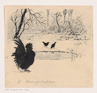 Ducks, Birds, and a Rooster by a Frozen Pond by Henri Verstijnen