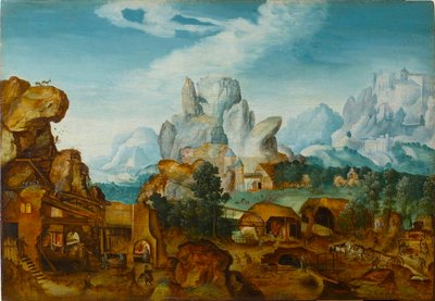 Rocky Landscape with a Forge, The Flight into Egypt by Henri de Herri met de Bles