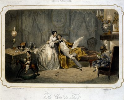 Bourgeois Family Resting in the Living Room - Lithography, c. 1820 by Henri de Montaut